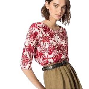MAJE RED WHITE EMBROIDERED VNECK PULLOVER SHORT ELBOW LENGTH SLEEVES TOP S